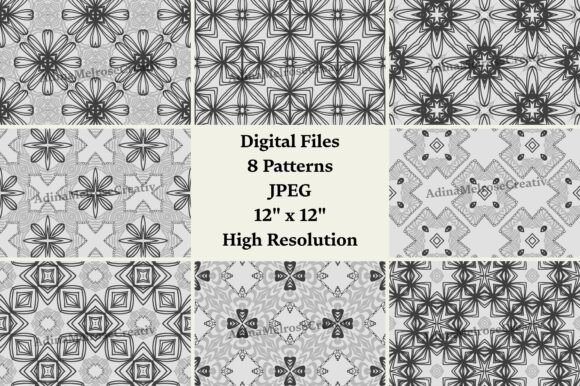 8 Monochrome Seamless Geometric Patterns