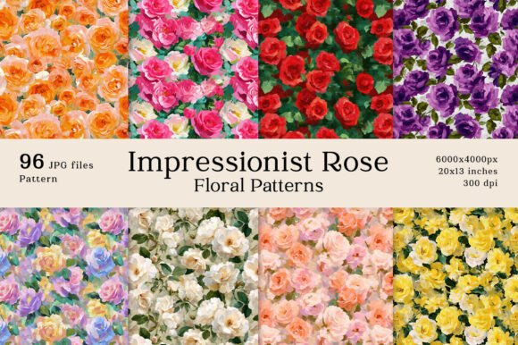 96 Impressionist Rose Floral Patterns: A Collection of Artistic Elegance