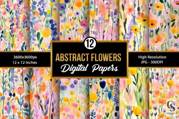 Abstract Watercolor Flowers Patterns for Creative Projects