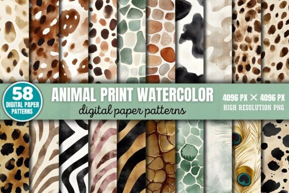 Animal Print Watercolor Patterns Digital