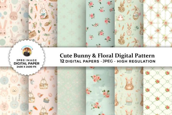 Cute Bunny Floral Digital Patterns for Creative Projects