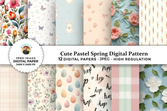 Cute Pastel Spring Digital Patterns for Creative Expression