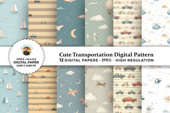 Cute Transportation Digital Patterns