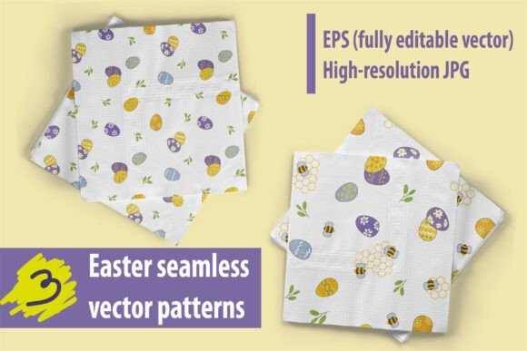 Easter Bees Eggs Seamless Patterns