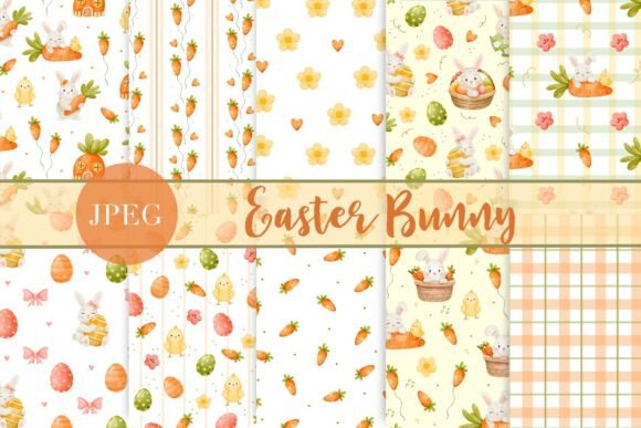 Easter Bunny Carrots Seamless Patterns