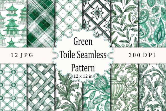 Green Toile Seamless Patterns: A Versatile Design Resource