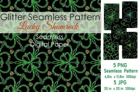 Lucky Shamrock Glitter Seamless Patterns