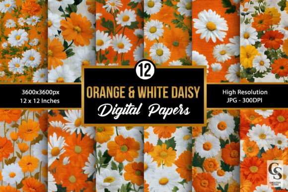 Orange and White Daisy Flower Patterns