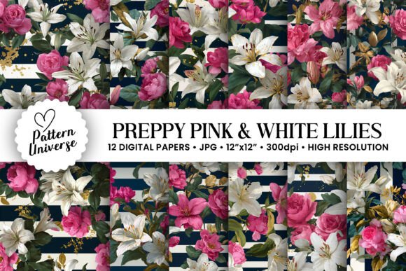 Preppy Lily Flowers Seamless Patterns