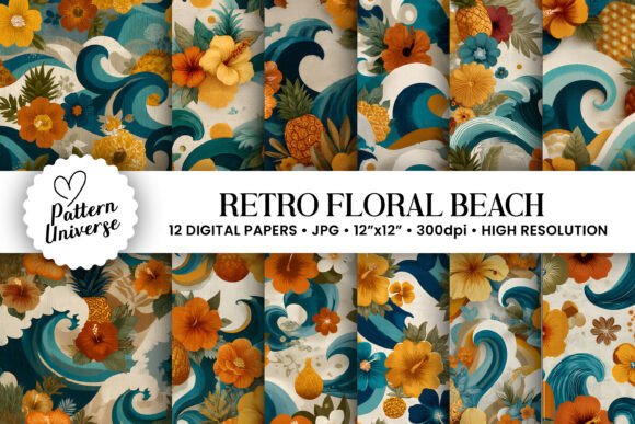 Retro Floral Beach Waves Patterns: A Nostalgic Touch for Modern Creativity