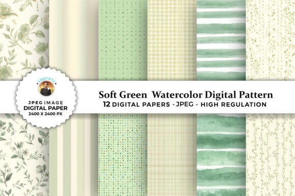 Soft Green Watercolor Digital Patterns: A Versatile Choice for Modern Creativity