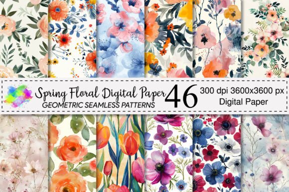 Spring Floral Digital Paper Patterns