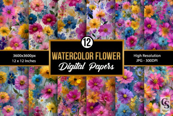 Summer Watercolor Flowers Patterns for Creative Projects