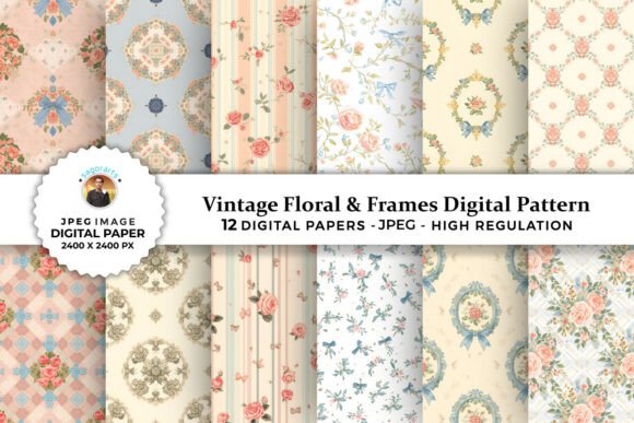 Vintage Floral Bows Frames Patterns