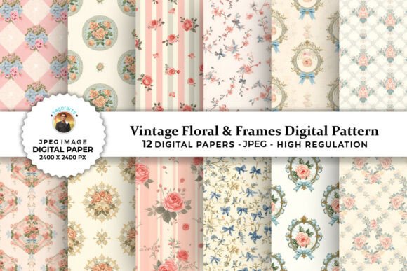 Vintage Floral Frames Digital Patterns for Creative Projects