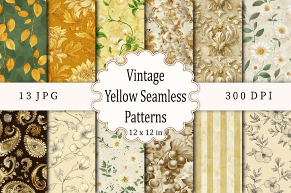 Vintage Yellow Seamless Patterns
