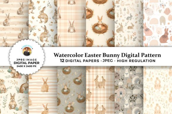 Watercolor Easter Bunny Digital Patterns